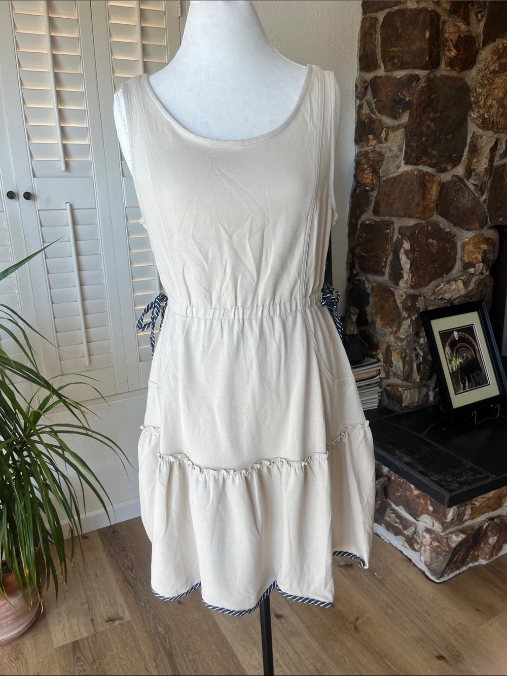 Umgee Cream Tiered Sundress with Faux Side Tie Accents